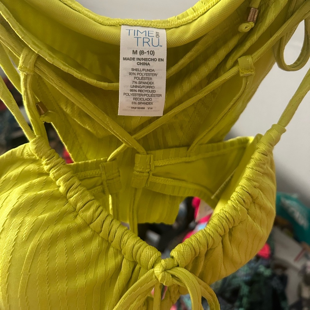Time and Tru Lime Green Women’s Bikini Top with Adjustable Ties